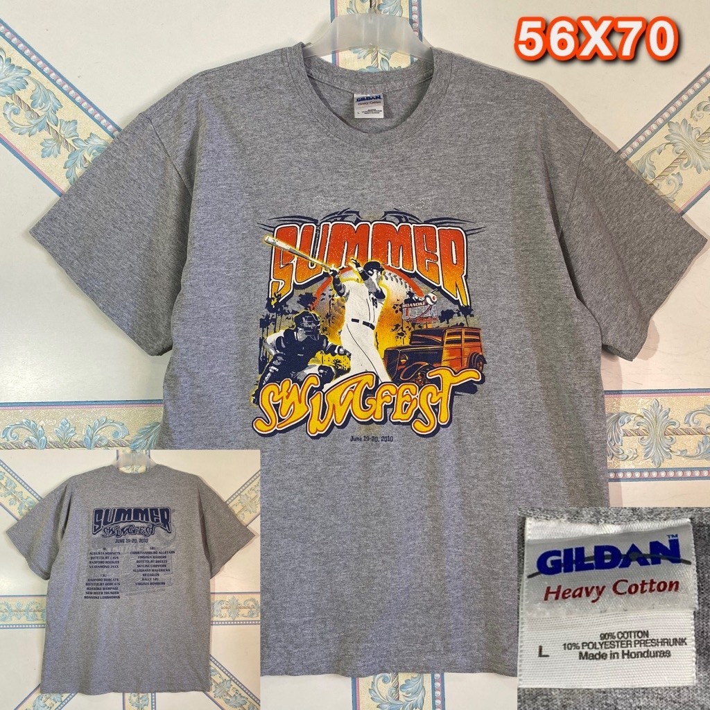 Kaos Gildan Abu-abu "Summer Swingfest 2010" Baseball Vintage - L - second original