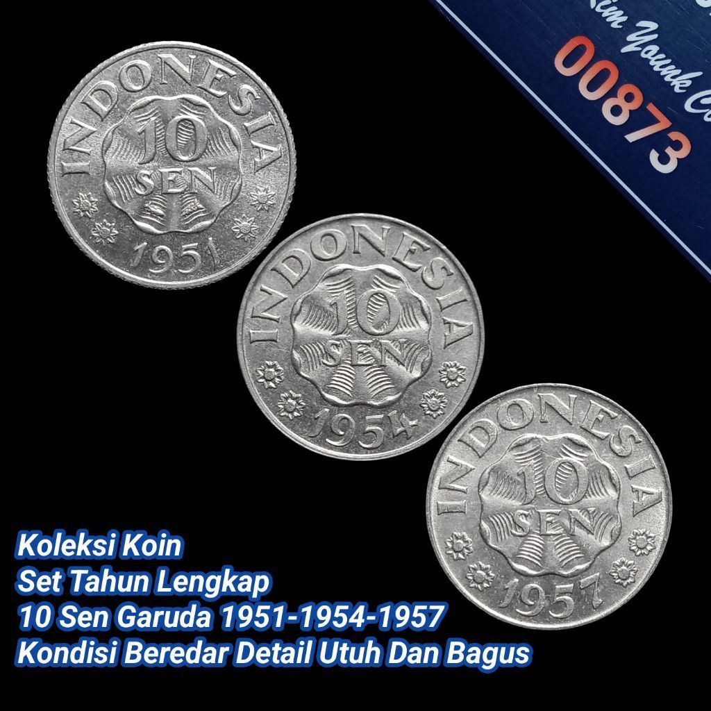 UKI003Coin Set Thn Lengkap Koin 10 Sen (GARUDA) 1951-1954-1957 Total 3 Koin Detail Bagus