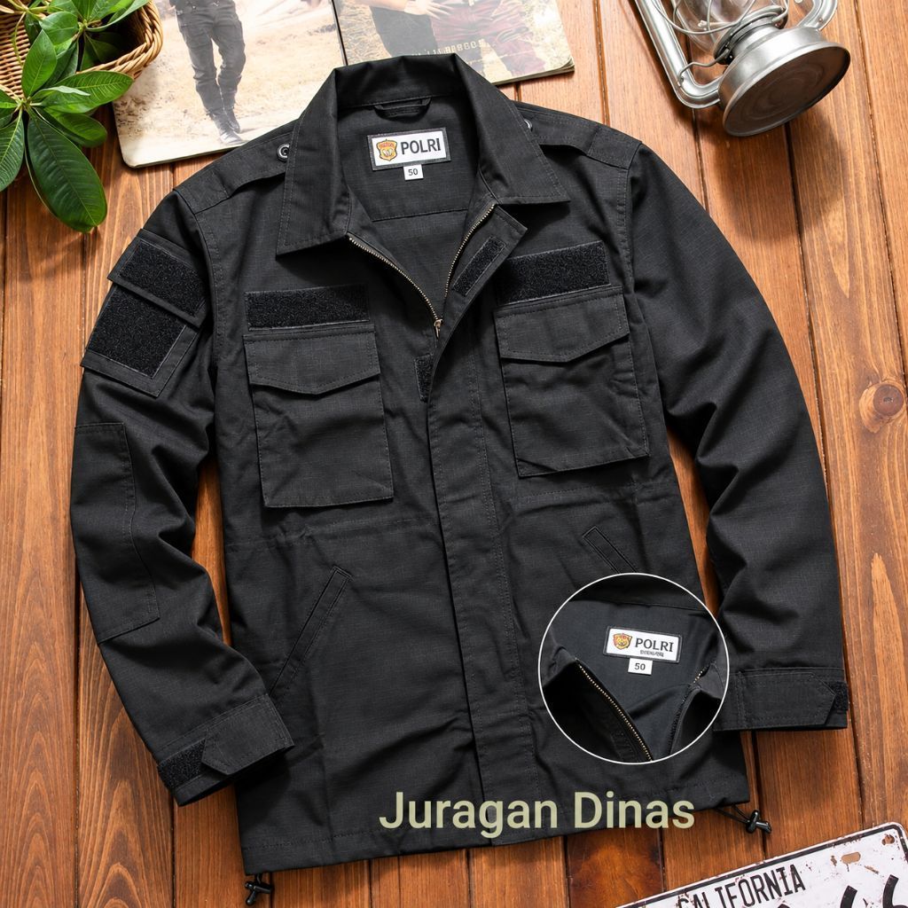 Jaket Hitam Ripstok Tactical Brimob Jatah POLRI Original