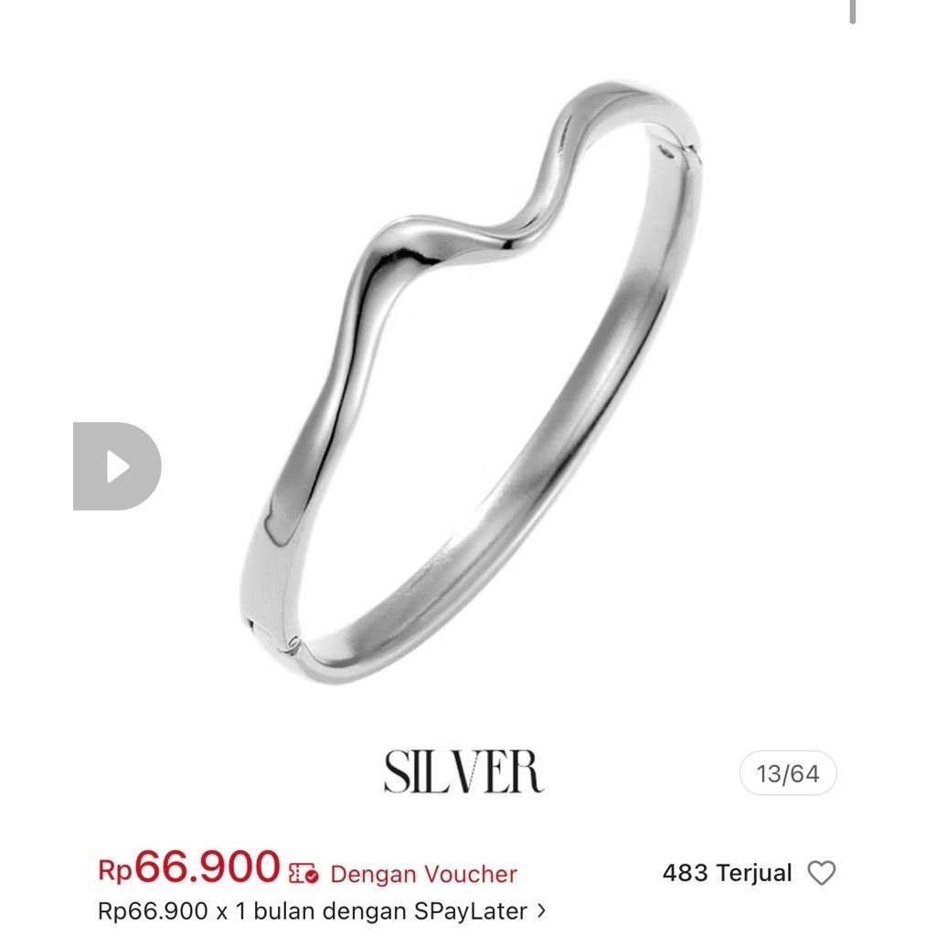 Trendika Bangle Wanita silver Bergelombang T1024