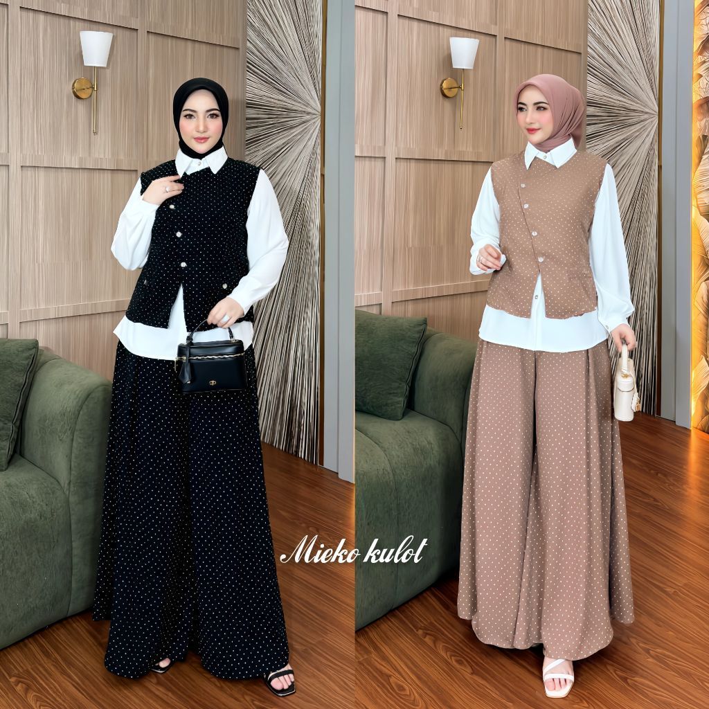 Mieko Kulot lebar set 3in1 original ergeha Setelan Celana Panjang Kulot wanita Jumbo Ceruti Babydoll