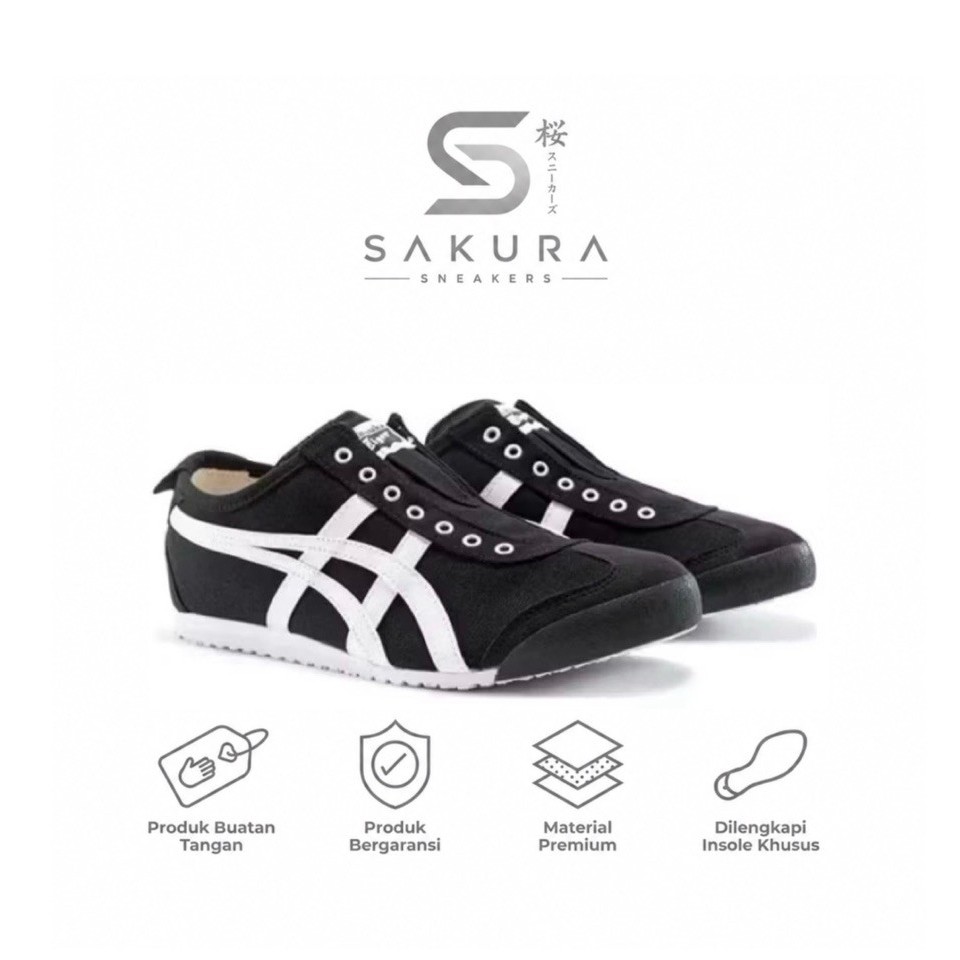 Sepatu Pria Wanita Sneakers Onitsuka Tiger Slip On Kanvas Black White