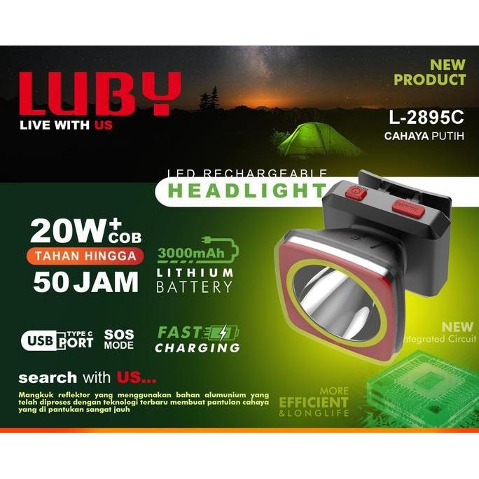 Senter Kepala Luby L-2895C 20Watt + Cob Emergency
