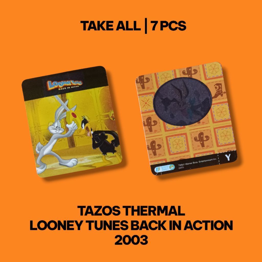 7PCS Tazos Thermal Looney Tunes Back In Action 2003 Chiki Tajos Vintage Rare