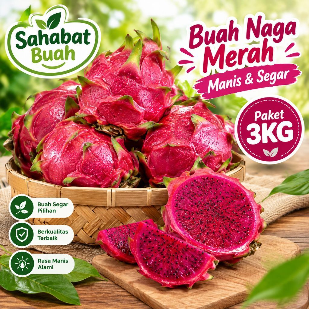 Grosir 3kg Buah Naga Merah Manis Segar