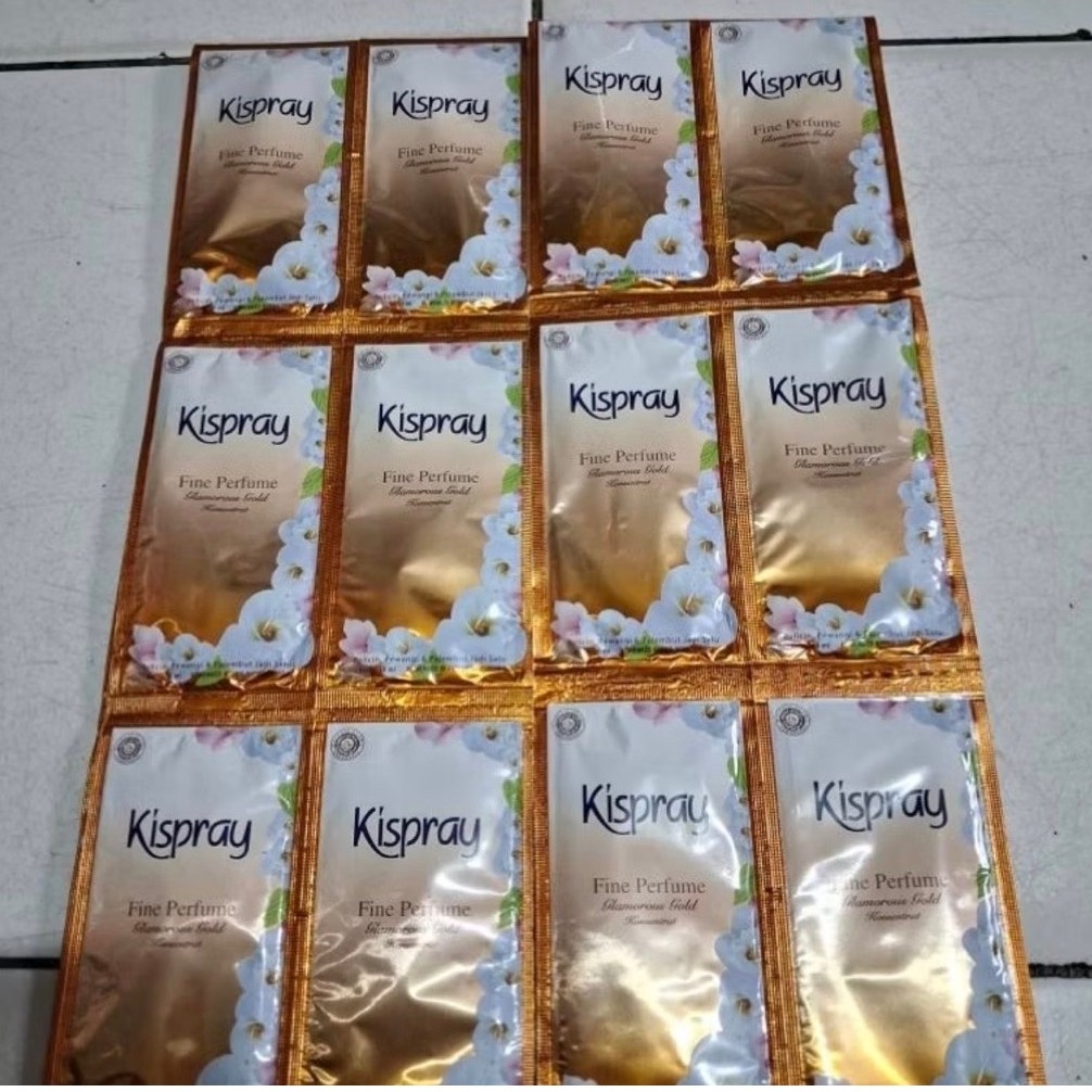 Kispray pewangi pelicin pelembut pakaian 1 renceng isi 6 sachet Gold