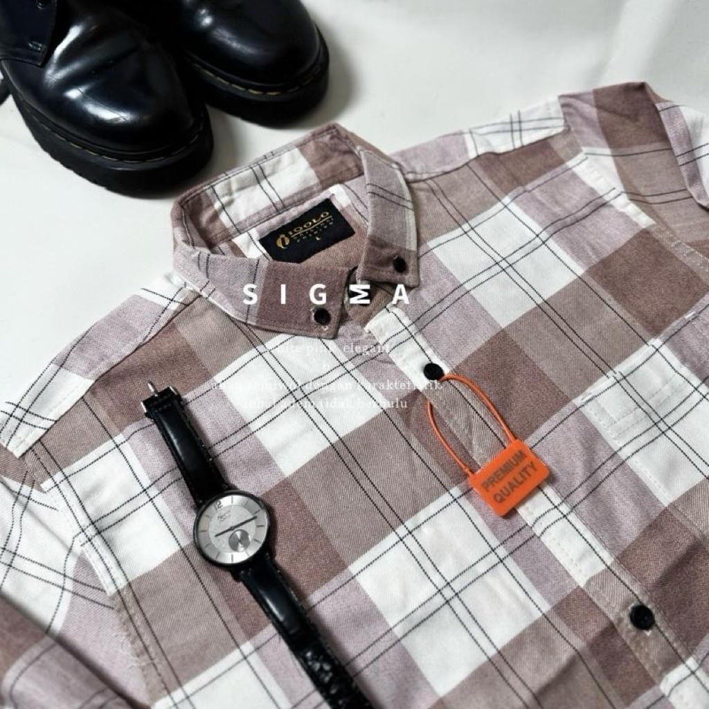 Kemeja flanel semi wool FT lengan panjang unisex kemeja pria dan wanita motif kotak 65