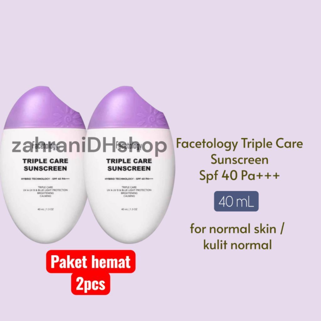 ~zahraniDHshop~ (paket hemat 2pcs) Facetology Triple Care  Sunscreen Spf40 Pa+++  40ml | Sunscreen u
