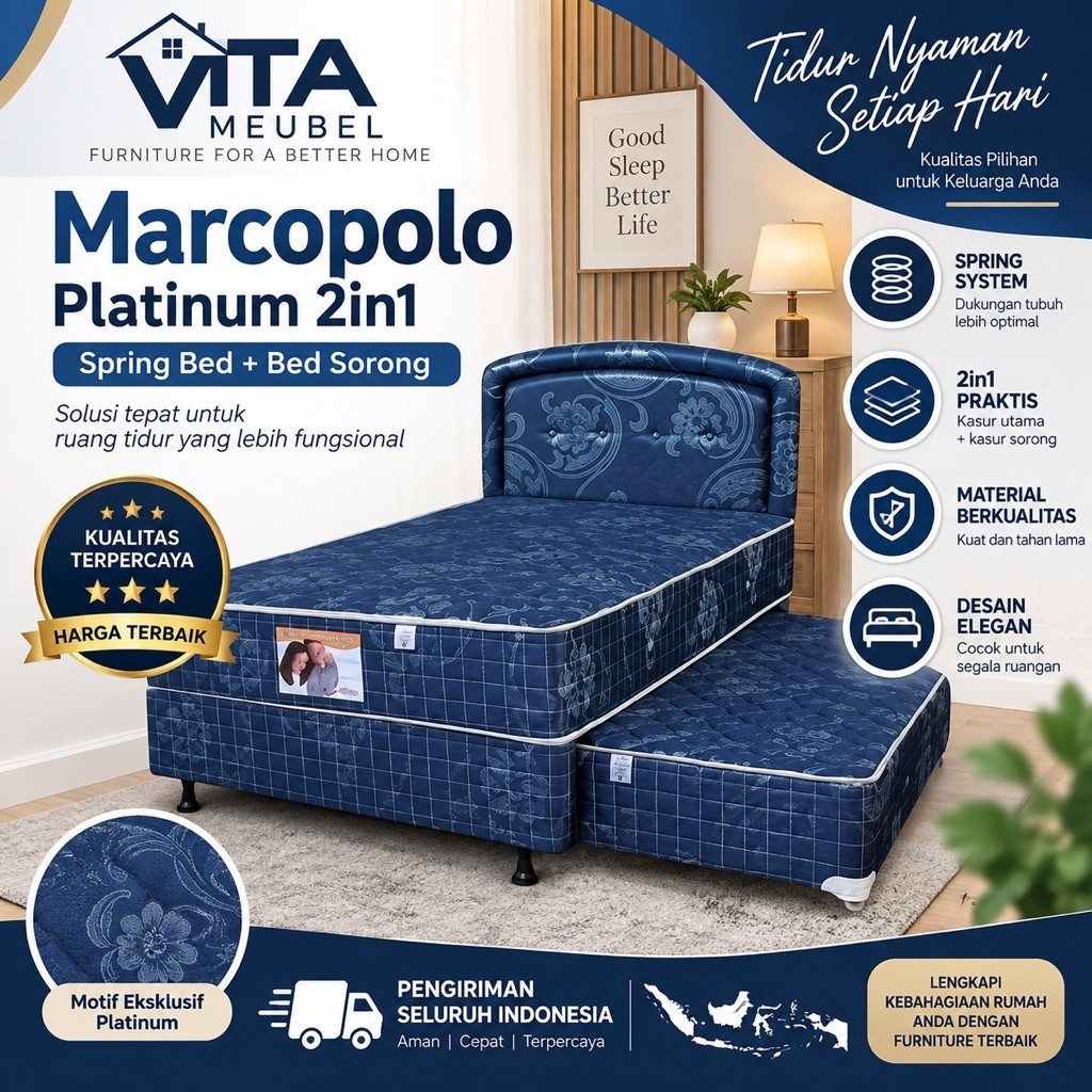 Marcopolo - Springbed Platinum Kasur 2in1 Matras ukuran 120x200 Free Bantal
