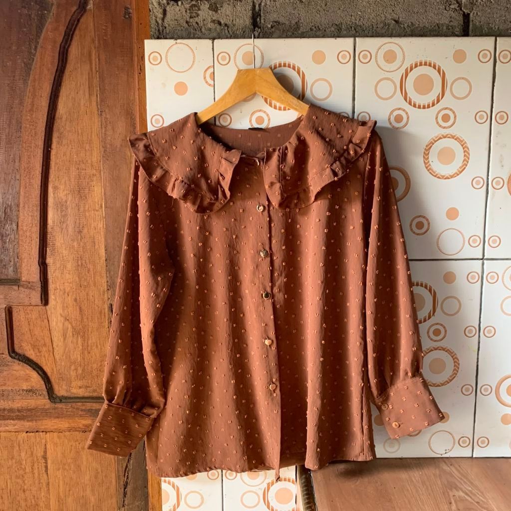 preloved blouse crinkle ruby sailor coklat