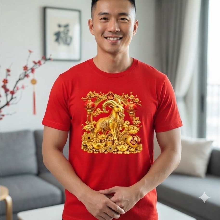Kaos Pria Imlek 2027/Atasan Imlek Pria Dewasa/Oblong Pria Imlek Tahun kambing Api 2027