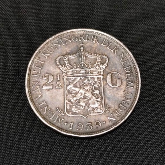 Koin Perak Belanda Wilhelmina 2.5G Tahun 1939 Asli Original