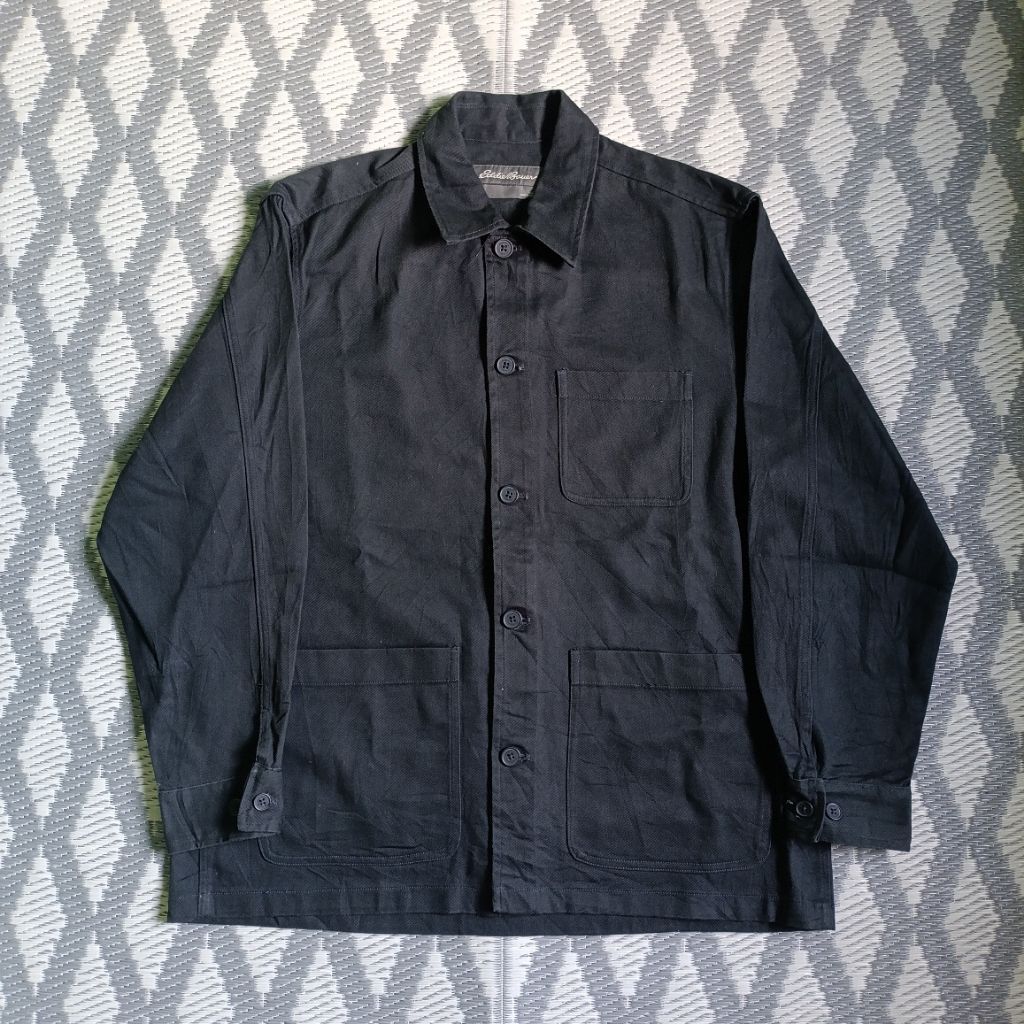 Vintage 1990s Eddie Bauer Sun Faded Black French Work Chore Jacket
