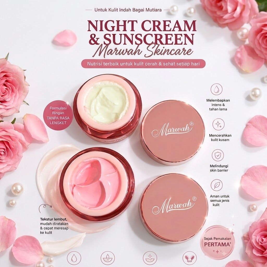 ecer Sunscreen dan Night cream marwah skincare semua paket platinum aging special diamond bright tea
