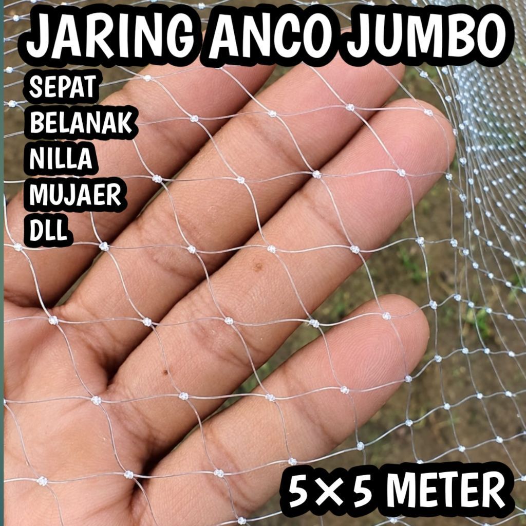 Jaring anco jumbo 5×5 meter lubang 1 Inchi senar 0,25 jaring tangkul Penangkap ikan nilla