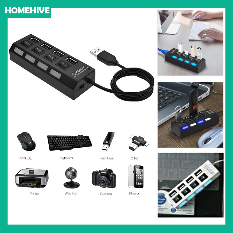 USB Hub 4 Port Output On / Off / Colokan Konektor Extender Flashdisk Mouse Keyboard / Lubang Kabel F