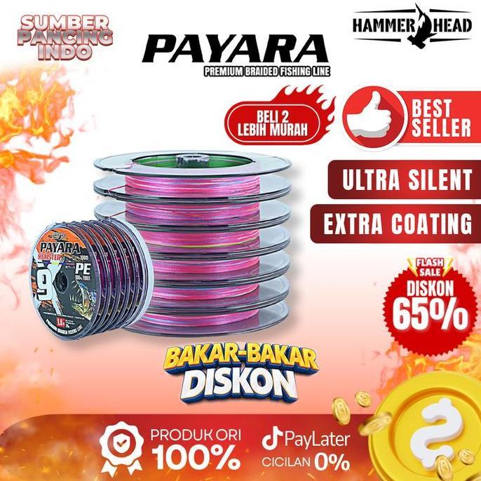 Hammer Head Senar Pe Payara Monster X9 Multi Color 100% Pe Fiber Connecting Cocok Untuk Laut Jigging