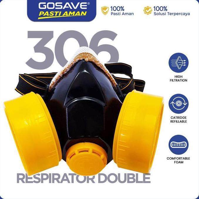 (Promo Eksklusif) GOSAVE Respirator Safety Mask Filter Debu dan Gas Kimia Cat Semprot Perlengkapan S