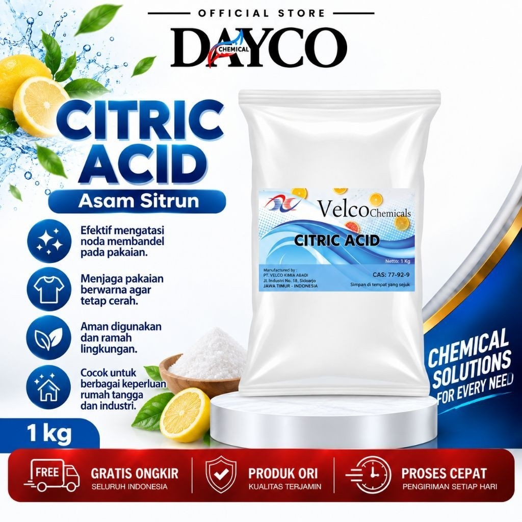 VELCO Citric Acid 1kg / Asam Sitrat / Sitrun Viral Serbuk Ajaib Serbaguna Pemutih Pakaian, Penjernih