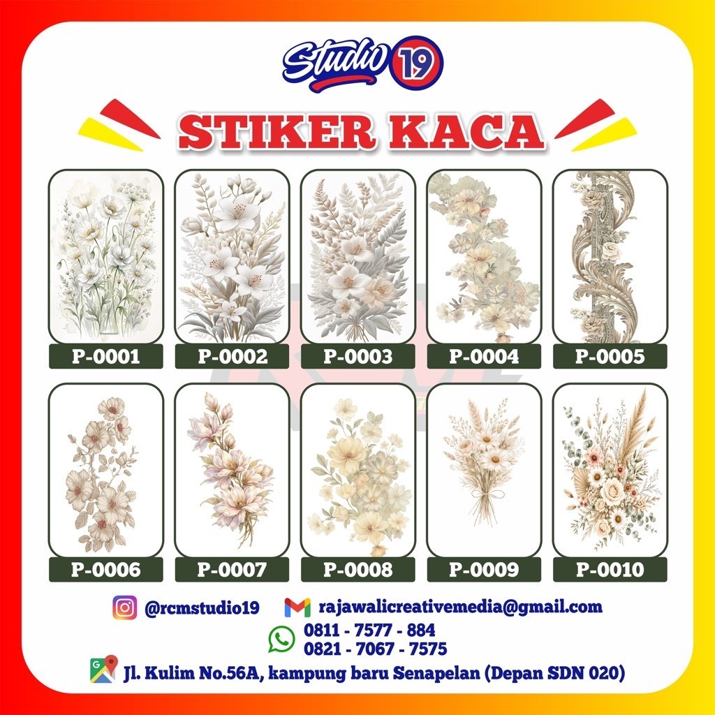 Stiker Kaca Motif Bunga Custom Ukuran | Sticker Kaca Jendela Pintu Dekorasi Floral