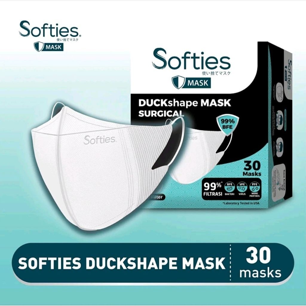 SOFTIES Daily Mask 30 5 pcs Masker Batik Polos Medis Surgical Duckshape Duckbill Mulut Hidung Anti B