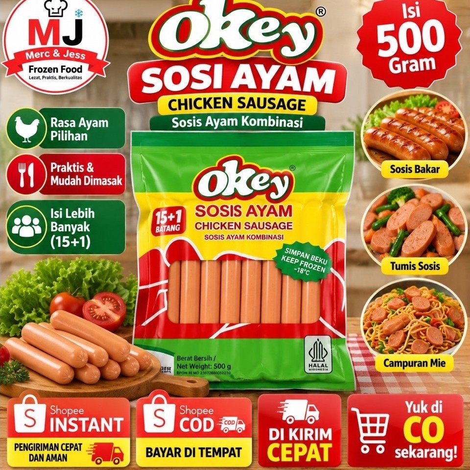 Okey Sosis Ayam 500gr / Okey Sosis Ayam Chicken Sausage