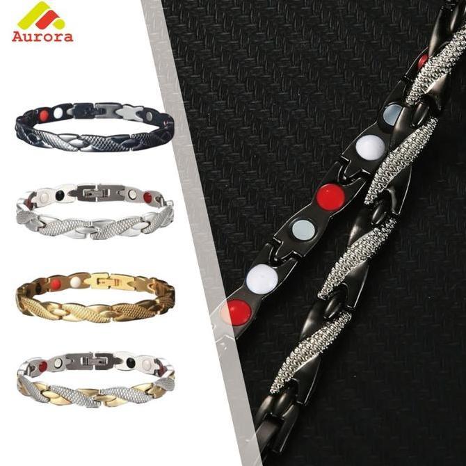 JUNX- Gelang Kesehatan Terapi Magnetik Paduan Seng Motif Naga Untuk Pria Dan Wanita Fashion Perhiasa