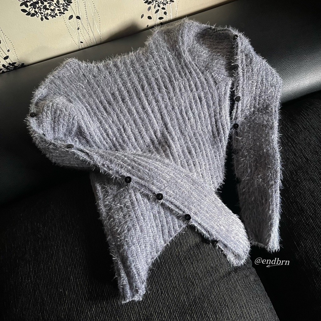 fuzzy crop cardigan sweater ash grey stylish