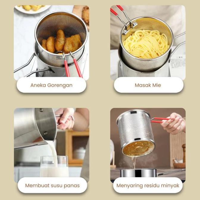 (BISA COD) HOMINDO 4 in 1 Multi Deep Fryer Panci Penggorengan Rebus Stainless Steel Saringan Capitan