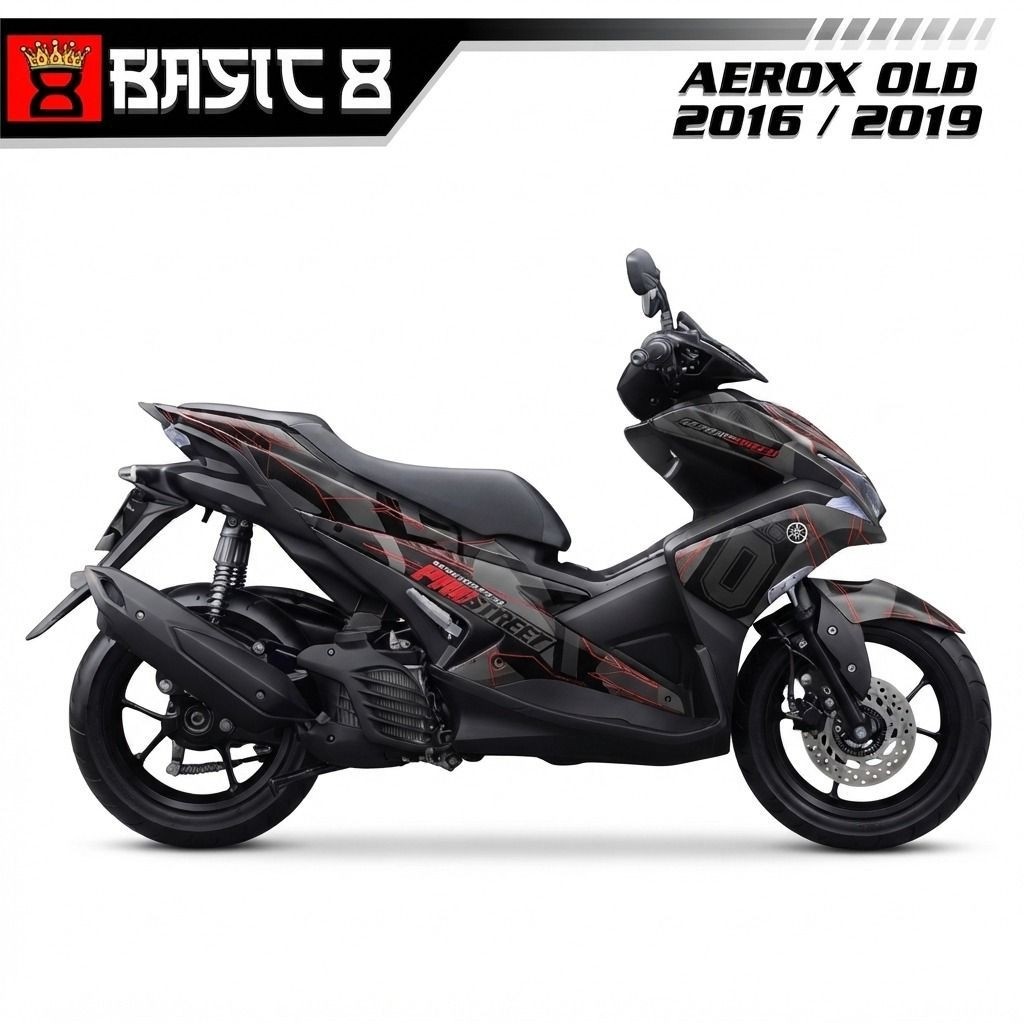 Sticker decal full body Yamaha Aerox Hitam Gerafis Merah