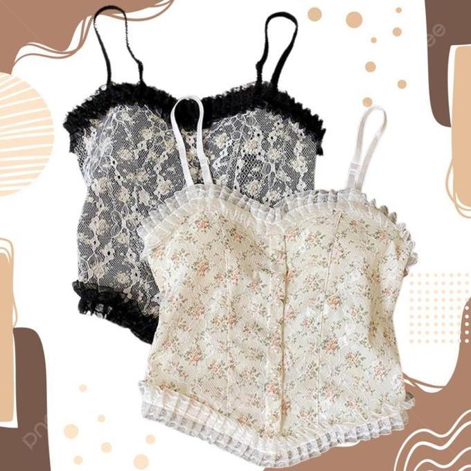 Tank Top Bra Wanita Tanktop Floral Lace Tank Top Lace Korean Style