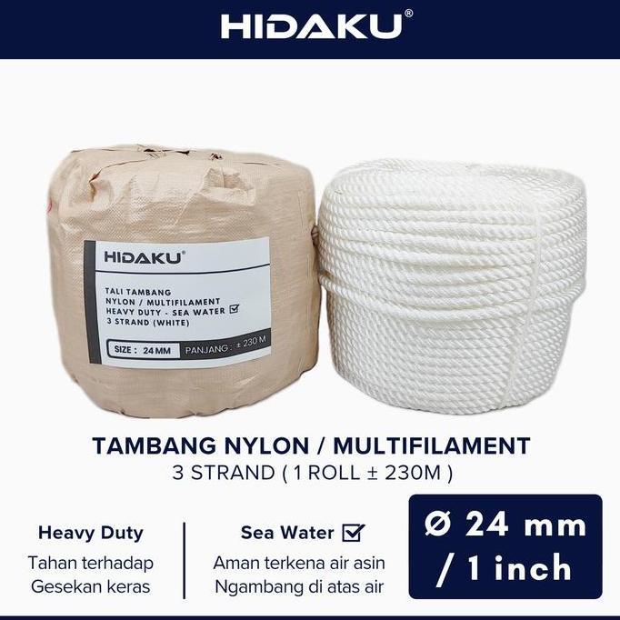 Hidaku Tali Tambang Nylon 24Mm Roll / Tambang Nilon 24Mm / 1 Inch Roll / Tambang Nylon 1 Inch / Tali