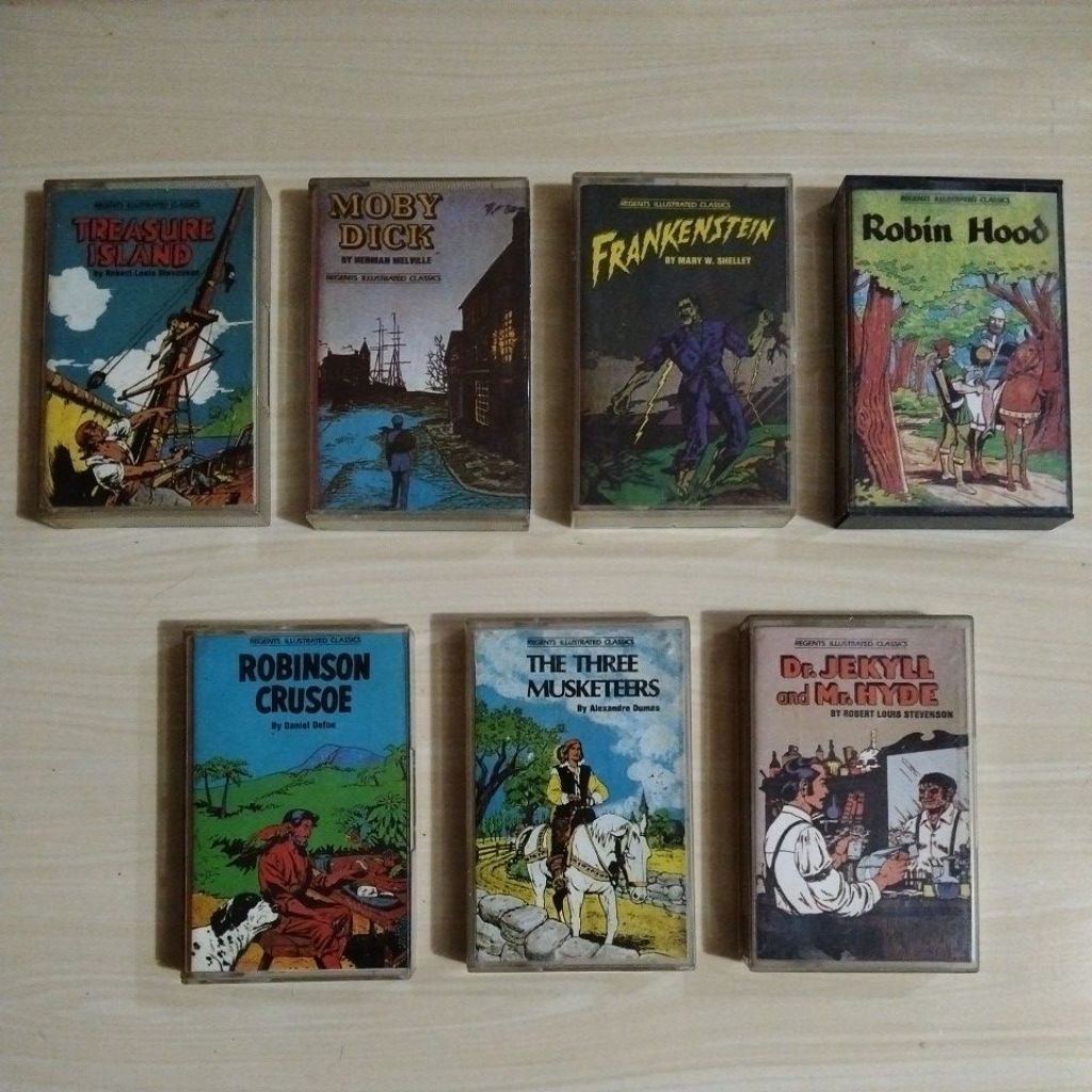 7 KASET: TREASURE ISLAND, MOBY DICK, ROBINSON CRUSOE, FRANKENSTEIN, THE THREE MUSKETEERS, DR KEKYLL&