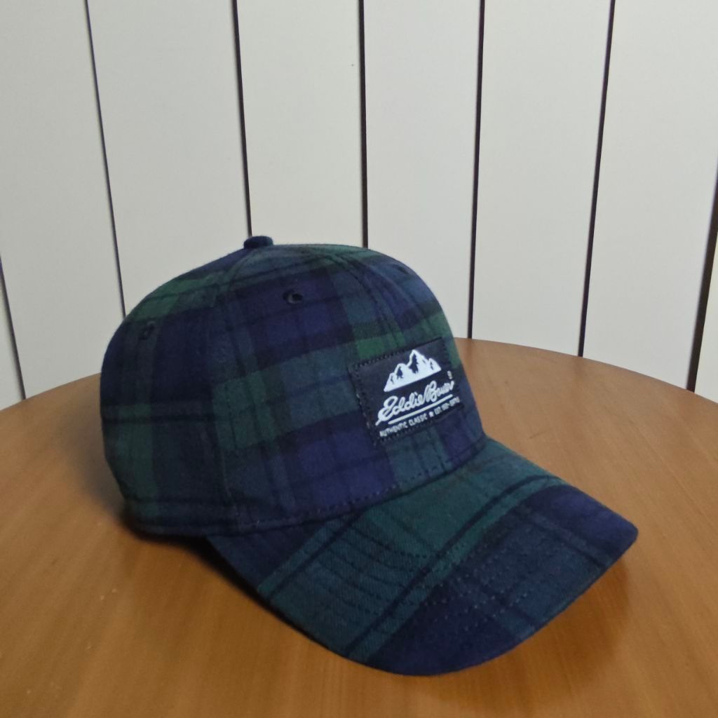 Topi Eddie Bauer Plaid Tartan Cap Leather Strap Adjustable