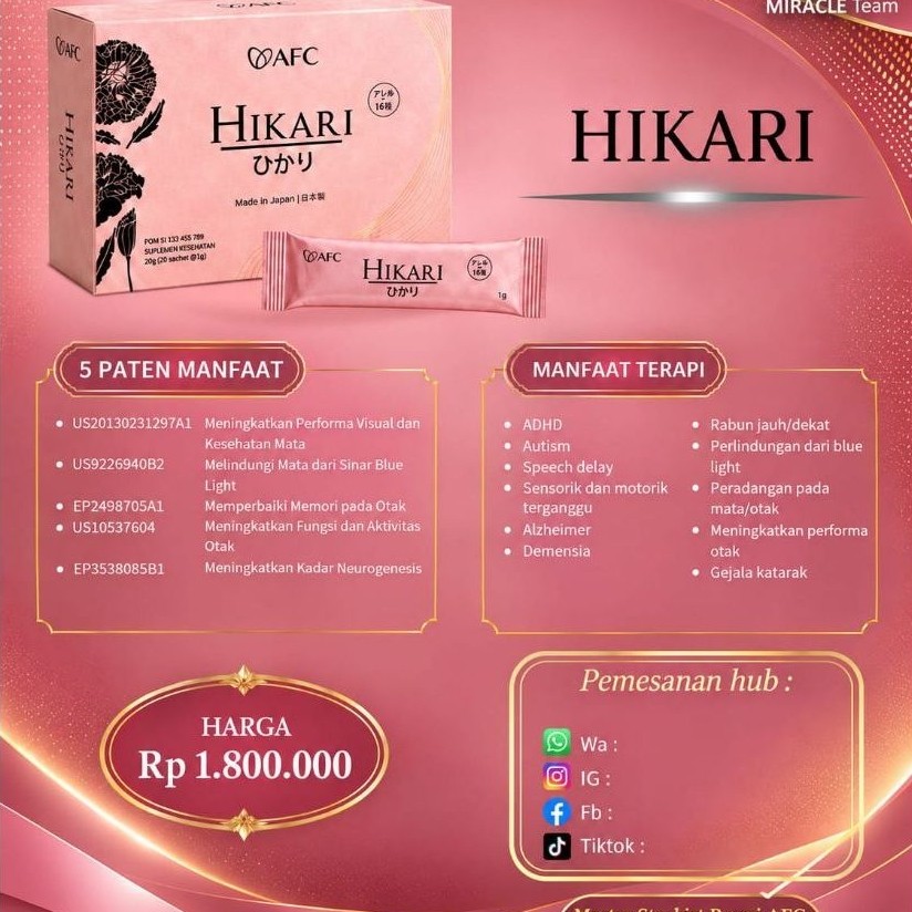 OBAT ANAK ADHD / OBAT ALZHEIMER / OBAT KATARAK MATA MINUS / Hikari 30 sachet superfood otak dan mata