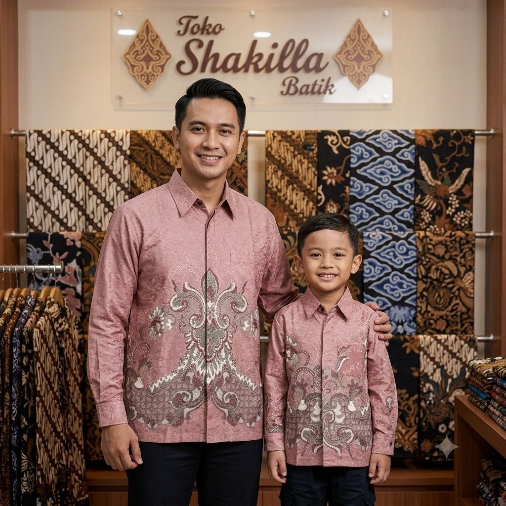 Batik Pria Doby Premium Pink Rose Gold Coupel Ayah Anak Lengan Panjang