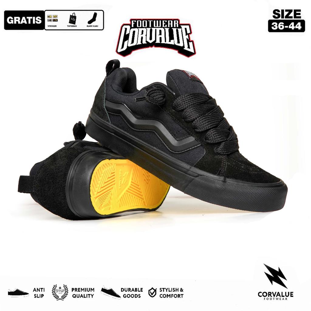 SEPATU CORVALUE FOOTWEAR - OTARU Full Black | Sepatu Sneakers Pria Wanita Canvas Casual