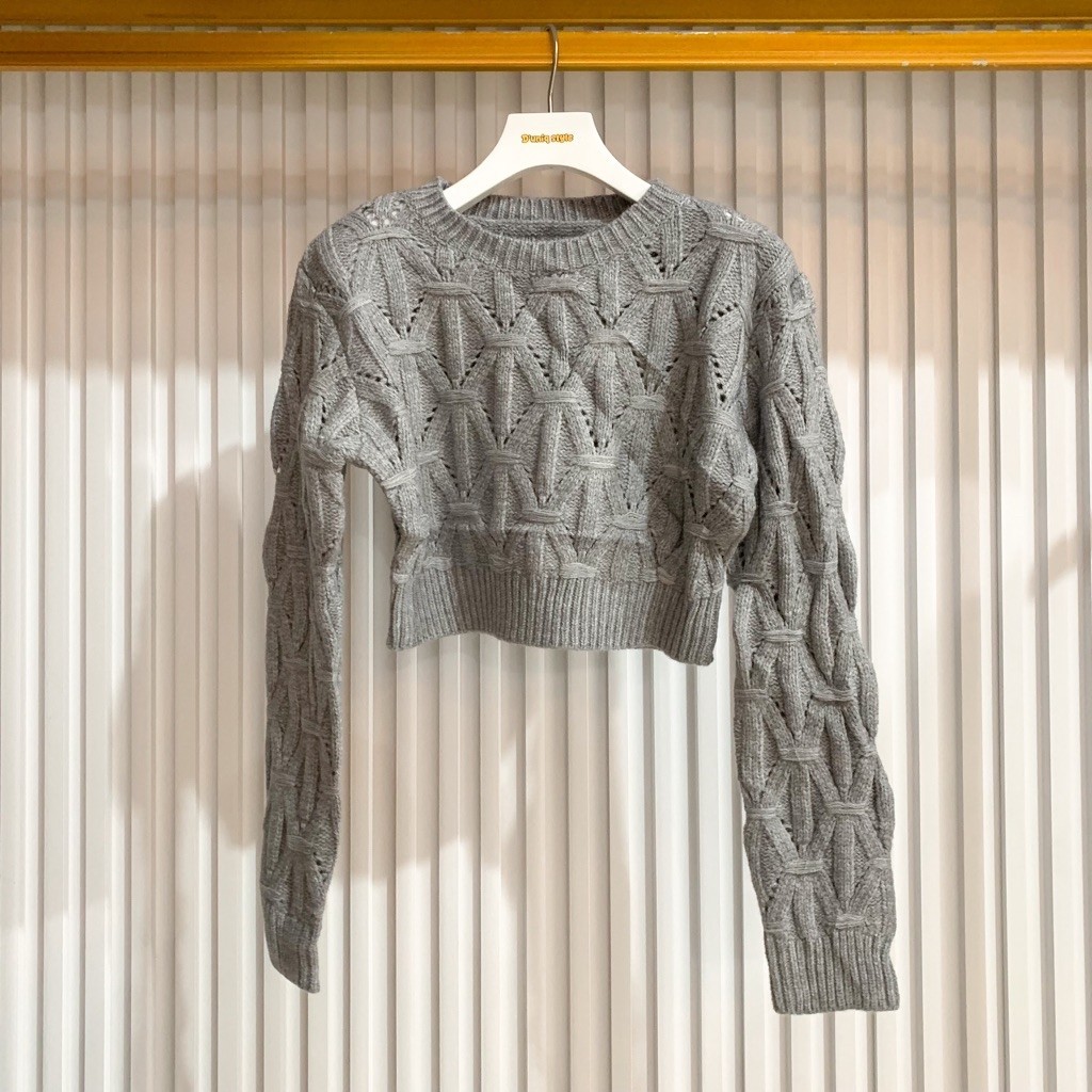 Leafy Luxe Sweater Rajut Crop Premium wanita