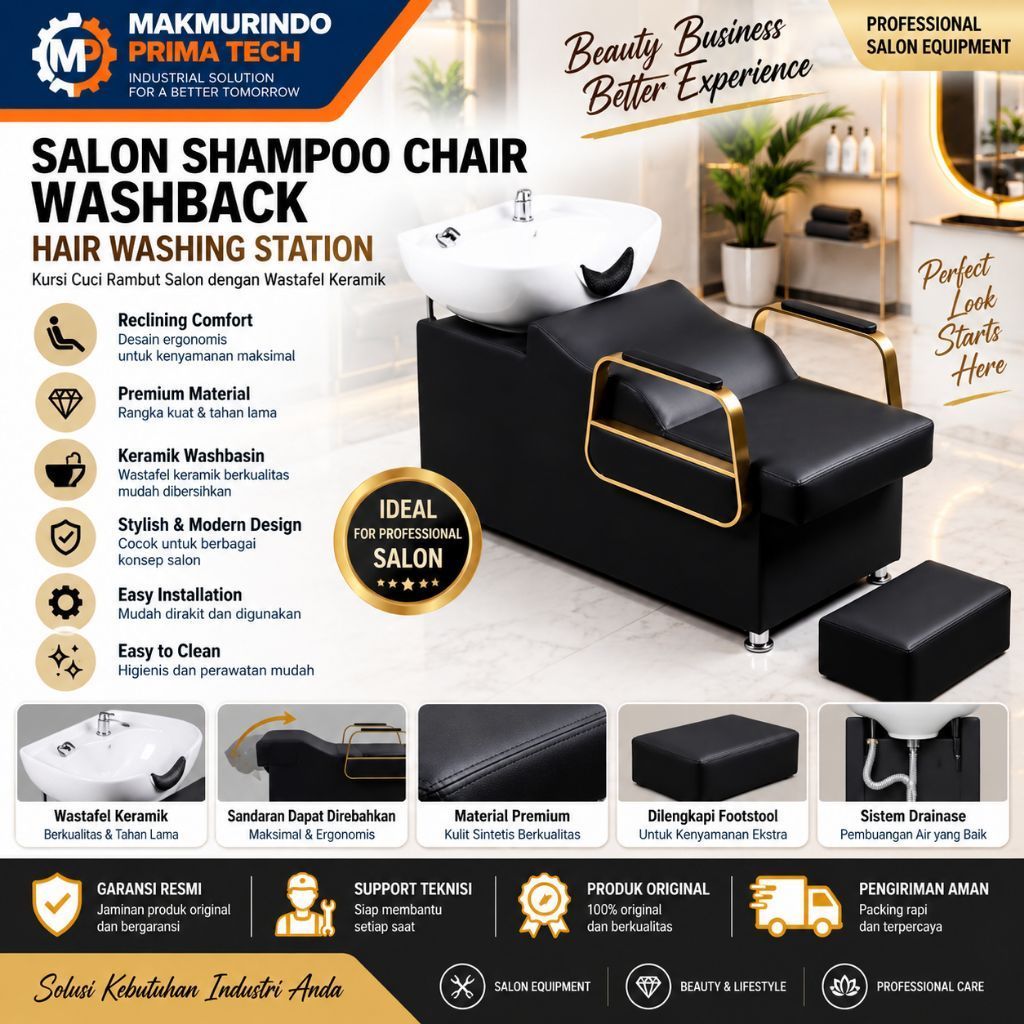 Salon Shampoo Chair Washback Reclining Hair Washing Station Kursi Cuci Rambut Salon dengan Wastafel 
