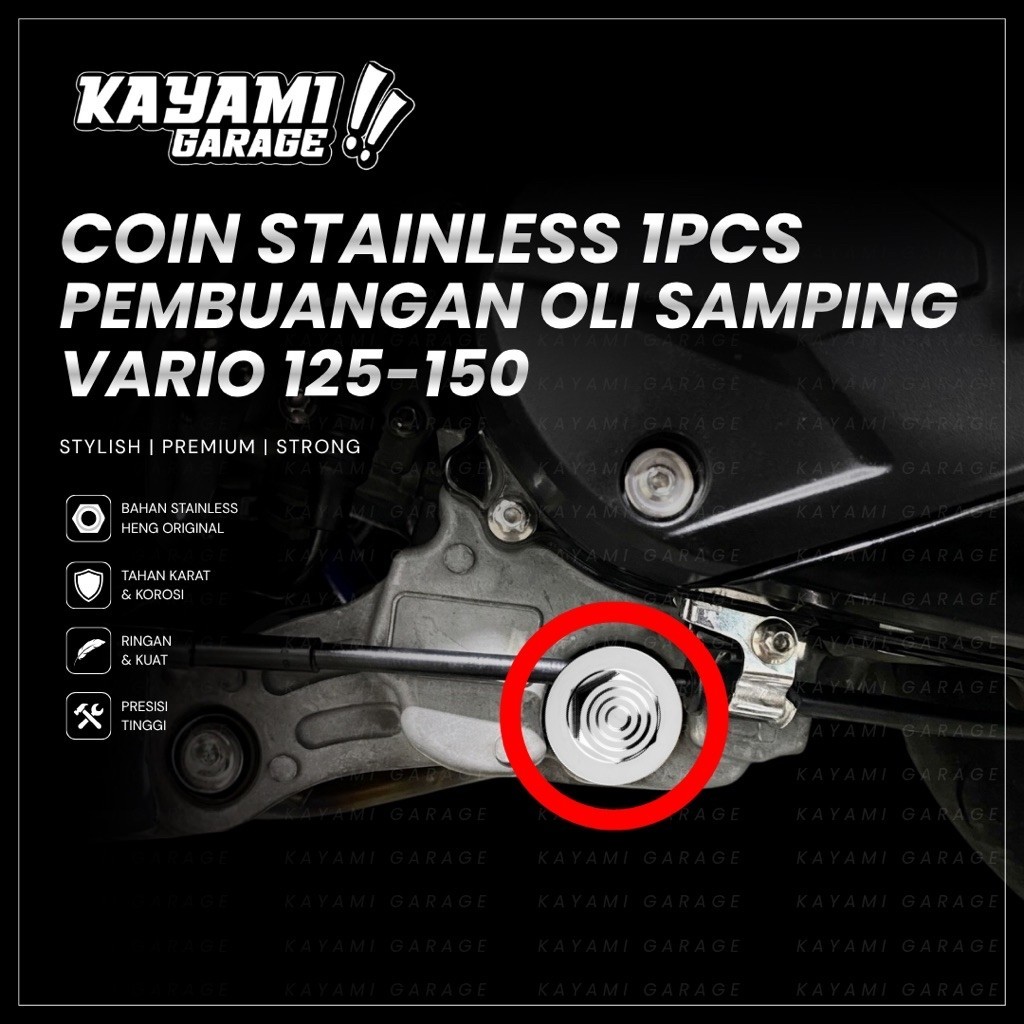Coin Stainless pembuangan oli samping Vario 125/150