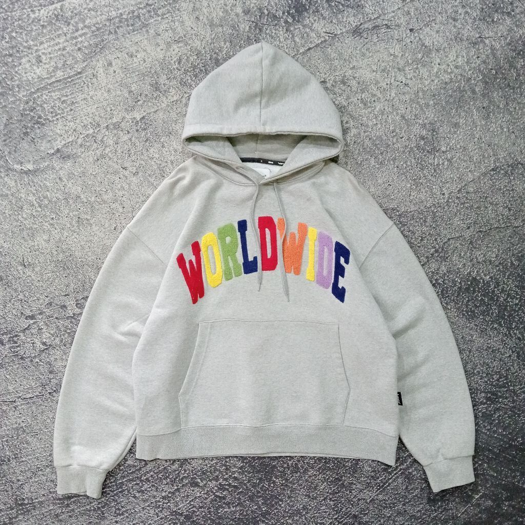 Jaket Hoodie AMES WORLDWIDE big logo bordir abu abu casual murah size xl

