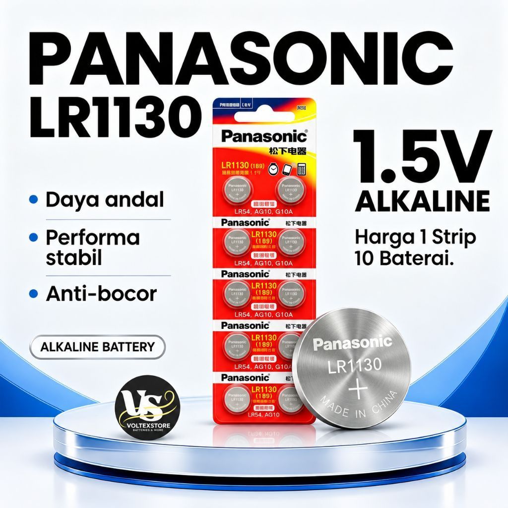 Baterai LR1130 AG10 Panasonic Original Batre Jam Tangan Kalkulator LR1130 189 LR54 Isi 10 pcs