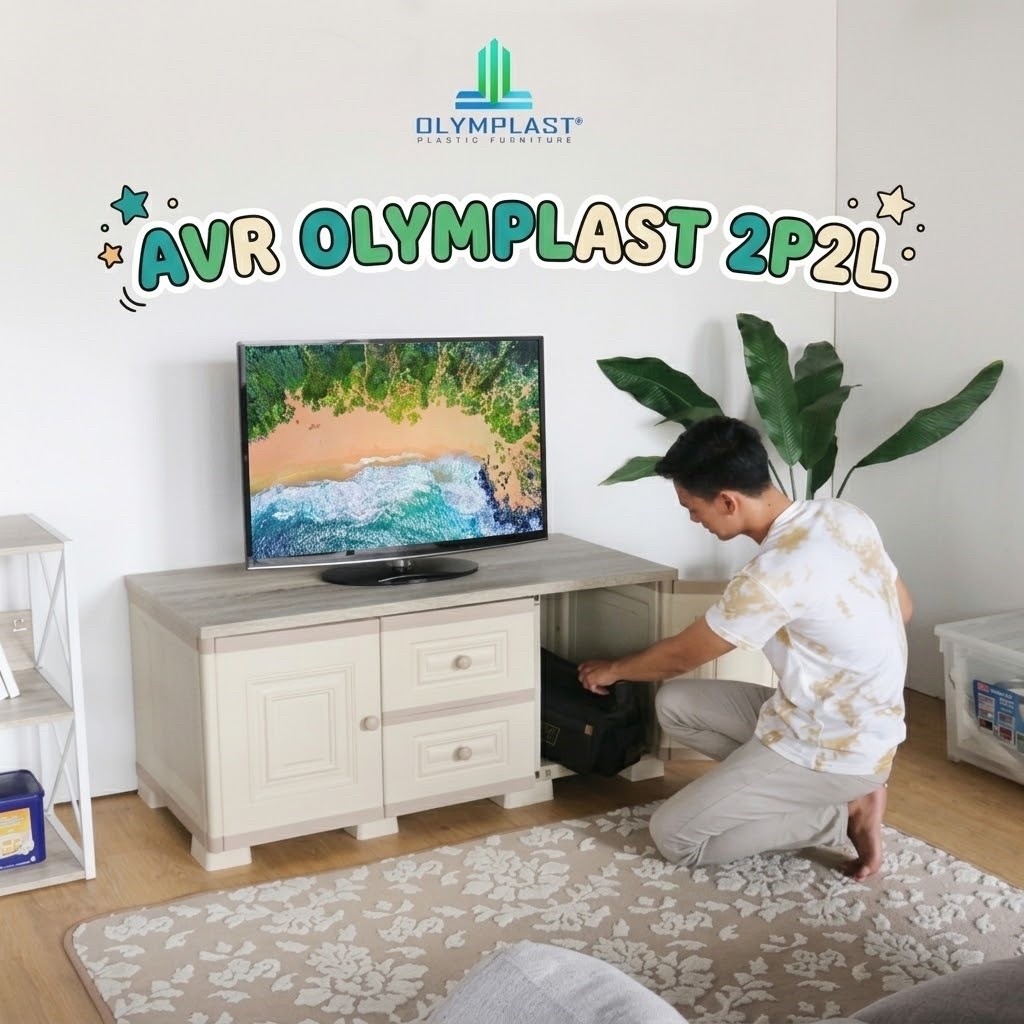 OLYMPLAST Rak TV 2P2L Lemari TV Plastik Laci Kabinet Multifungsi MDF / Buffet TV Plastik Pendek