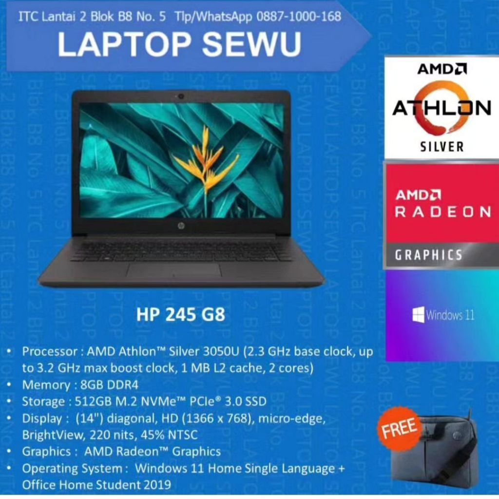 hp 245 g8 amd athlon silver 3050u 8 gb ssd 512 gb