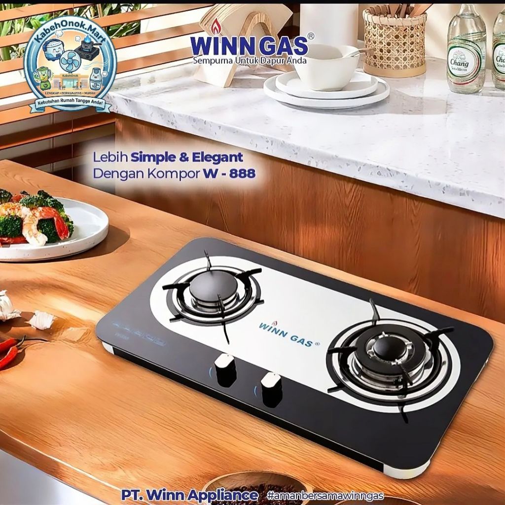 Kompor Gas Winn W888 - 2 Tungku Kaca Tempered untuk Rumah dan Kantor