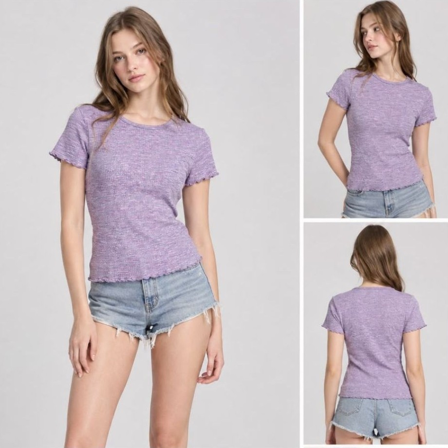 Lilac Ribbed Lettuce Edge T-Shirt