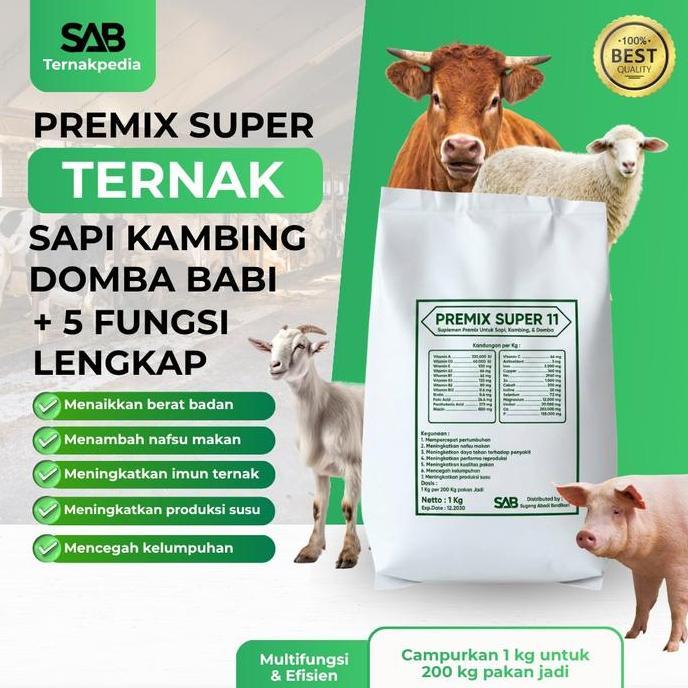 Premix Super 11 - 1 kg - Formula Upgrade Super Premix - Premix untuk Ternak - Suplemen Pakan Sapi Ka
