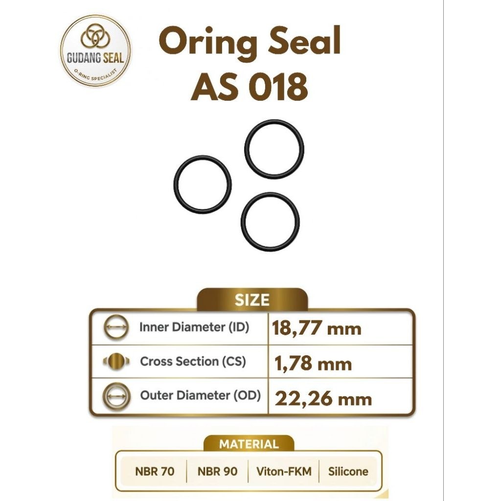 O-ring Seal AS 018 ( ID 18,77 mm x 1,78 mm OD 22,26 mm) Seal Karet NBR 70 / NBR 90 / Silicone / Vito