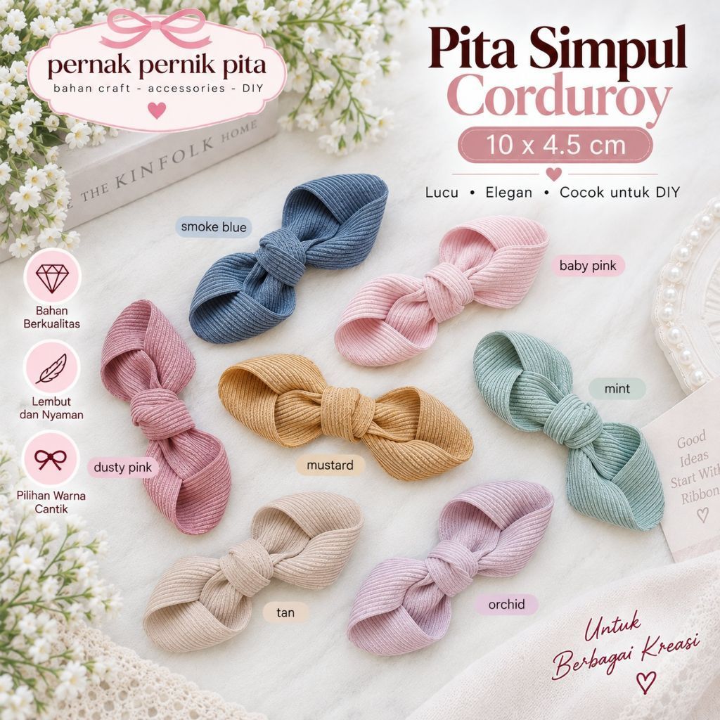 Pita Simpul Corduroy 10x4.5cm | Aksesoris Rambut DIY Headband Jepit Bando
