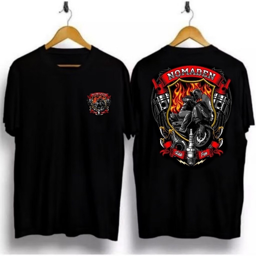 Kaos Kaus Hitam Motif Nomaden Motor Lengan Pendek Unisex Kasual